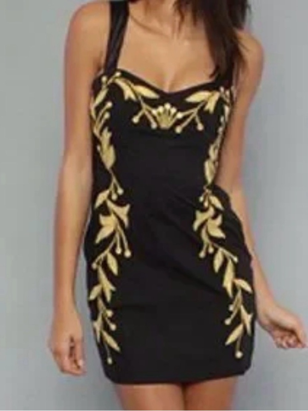 NWT Free People Black Dress with Gold Embroidered Vine Detail Size - Picture 3 of 4